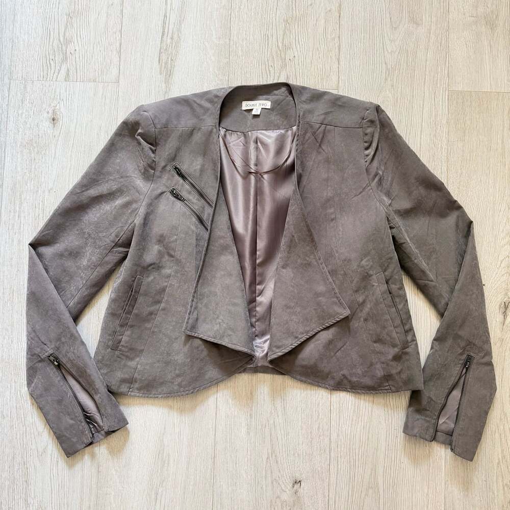 Double Zero Faux Suede Open Front Drape Jacket